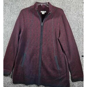 Artisan NY Full Zip Jacket Burgundy Gray Patterned Pockets - Womens Size XL‎